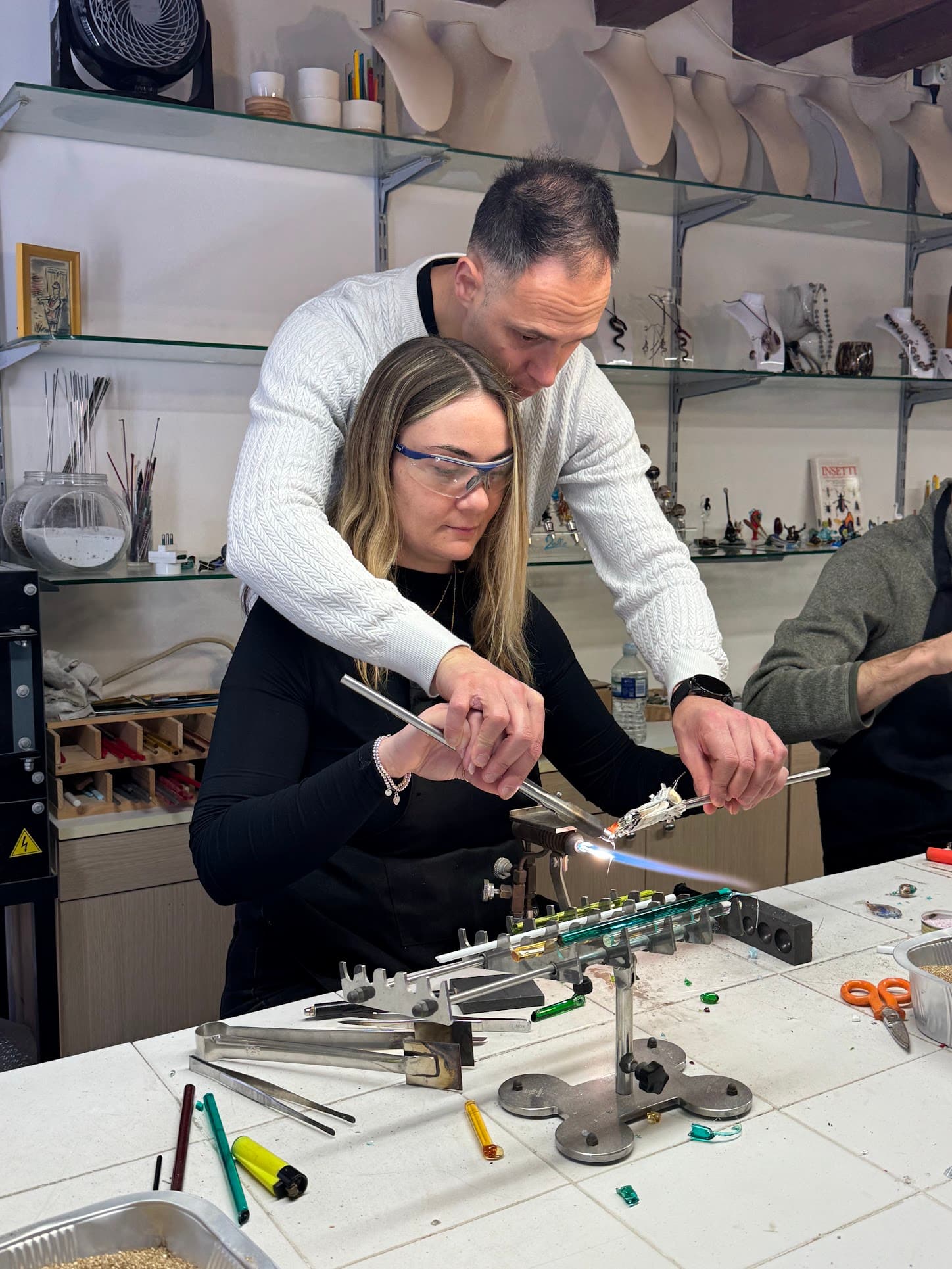 Ellie with glassmaker Fabio Prizzon at his workshop