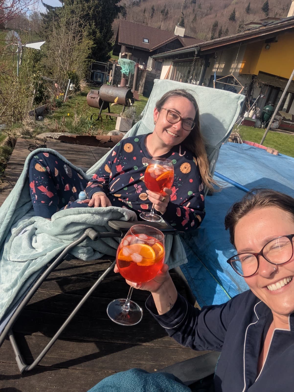 Ellie and Caity having Aperols