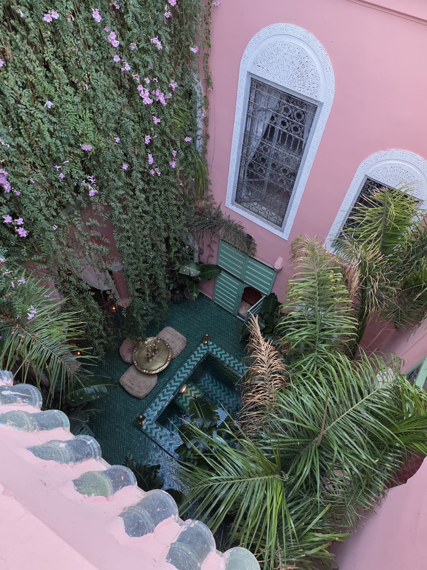 Inside our Marrakesh riad, shades of pink, green and orange